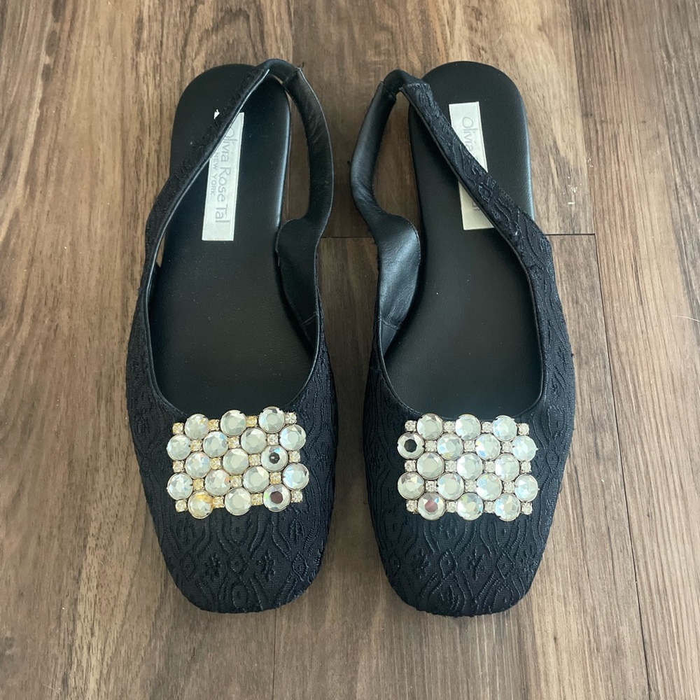 Olivia Rose Tal Black Crystal-Embellished Slingback Flats